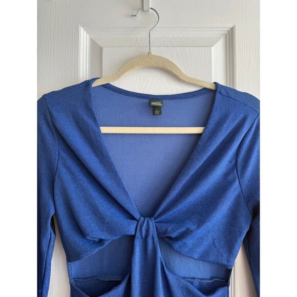 Wild Fable Lurex Long Sleeve Cut Out Blue Dress Sparkles size Medium - Picture 5 of 8